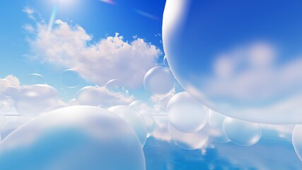Abstract background of bubbles in space 3d render