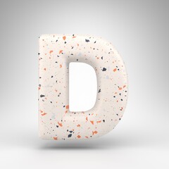 Letter D uppercase on white background. 3D letter with terrazzo pattern texture.