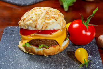 Healthy vegan or vegetarian fast food, fresh made plant based burgers with vegetables