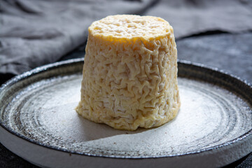 Cheese collection, French soft Chabichou of Poitou cheese made from goat milk in region Nouvelle-Aquitaine, France