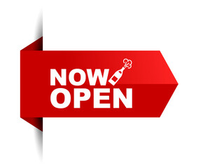 red vector illustration banner now open