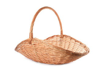 Fototapeta premium Wicker basket with handle isolated on white