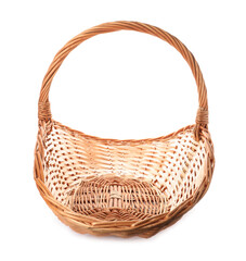Obraz premium Wicker basket with handle isolated on white