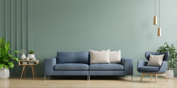 Green wall living room/Sofa and armchair.