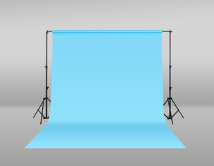 Modern light blue photo background. Professional studio equipment