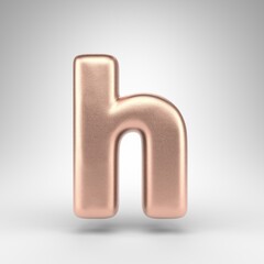 Letter H lowercase on white background. Matte copper 3D letter with shiny metallic texture.