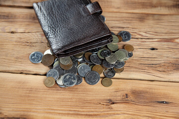 coins and wallet on the table