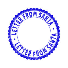 Grunge LETTER FROM SANTA round rosette stamp seal. Copy space inside circle. Vector blue rubber imprint of LETTER FROM SANTA text inside round rosette. Stamp seal with dust texture.