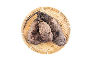 Fresh purple sweet potato on white background
