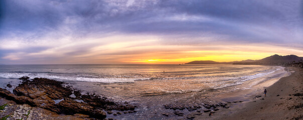Fototapeta na wymiar Sunset, sunrise, panorama, ocean, beach, waves, 