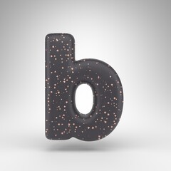 Letter B lowercase on white background. Black matte 3D rendered font with copper dots texture.