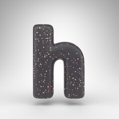 Letter H lowercase on white background. Black matte 3D rendered font with copper dots texture.