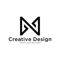 Initial letter  N logo template with geometric line art symbol in flat design monogram illustration