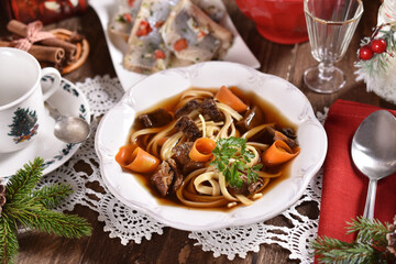 traditional mushroom soup with noodles for Christmas Eve supper