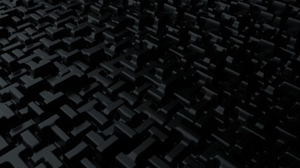 Abstract background with black cubes. Block-shaped installation. Geometric bricks shapes with rounded edges. Modern background template for documents, reports and presentations. 3d rendering
