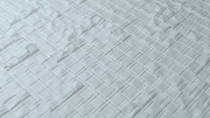 Abstract background with white grid smooth squares. Cell structure surface. Minimal beveled squares grid pattern. Modern background template for documents, reports and presentations. 3d rendering