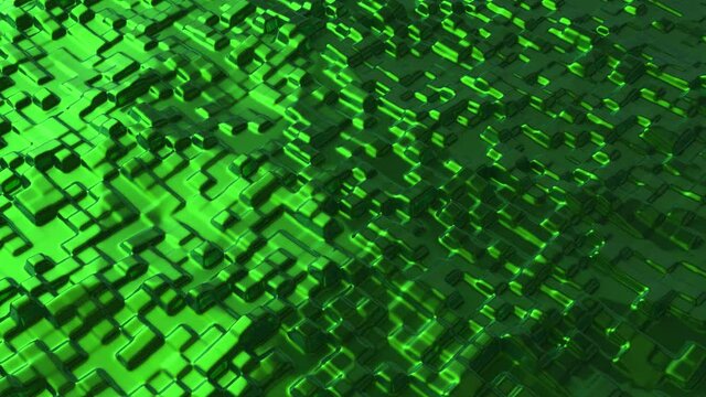 Abstract background with green grid smooth squares. Cell structure surface. Modern background template for documents, reports and presentations. Seamless loop 3d animation of 4K