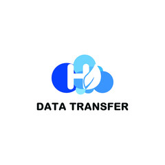 Initial letter H with leaf cloud icon for smart technology database storage logo concept