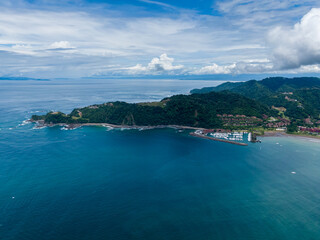 Beautiful aerial view of Hermosa Beach and Los Sueños Marina in the Beach of Costa Rica