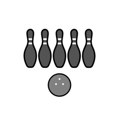 bowling pins and ball isolated icon on white background. Vector illustration in flat cartoon design. 