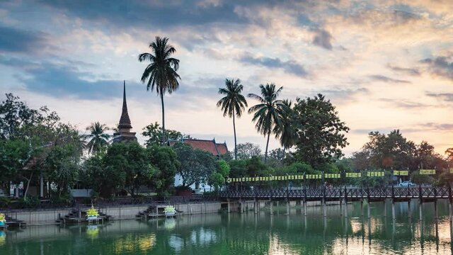 Time lapse video of  Wat Tra Phang Thong Temple at the Sukhothai Historical Park, Sukhothai Province - Thailand. This is public property, no restrict in copy or use.