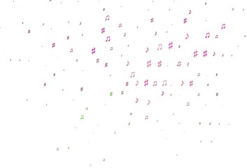Light Pink, Green vector backdrop with music notes.