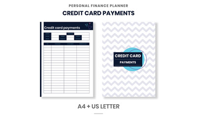 Minimalist Personal Finance planner Credit Card Payment pages template vector paper A4 and US Letter Ai, EPS 10 File
