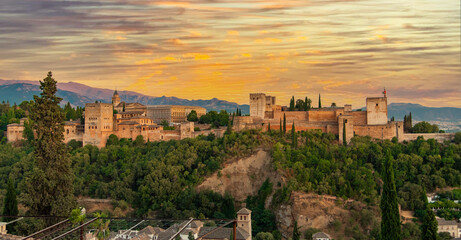 The Alhambra palace and fortress located in Granada, Andalusia, Spain - 399681331