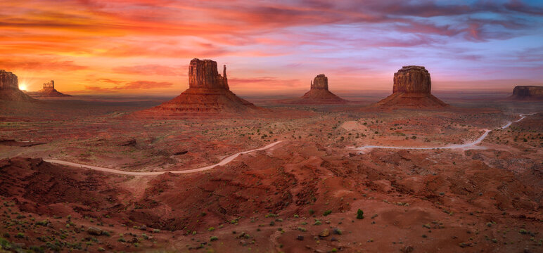 Monument Valley with red and blue sky © jdross75