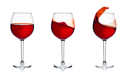 Glass glasses with wine, on a white background collage
