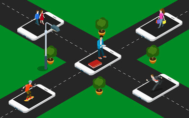 activity of people in smart phone in flat design