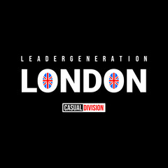 Illustration vector graphic of lettering "London, Leader generation", perfect for t-shirts design, clothing, hoodies, etc.	
