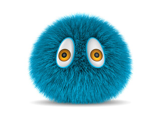 furry monster on white background. Isolated 3D illustration