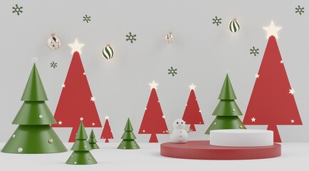 3d Minimal scene of Christmas holiday theme concept decorate with displays podium or pedestal for mock up and products presentation.