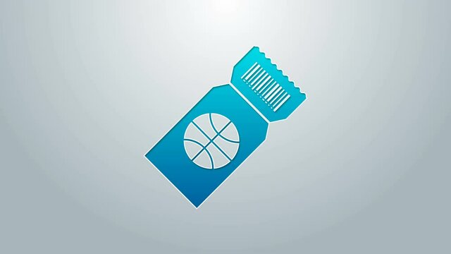 Blue line Basketball game ticket icon isolated on grey background. 4K Video motion graphic animation