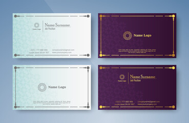 classic style business card in purple and white color