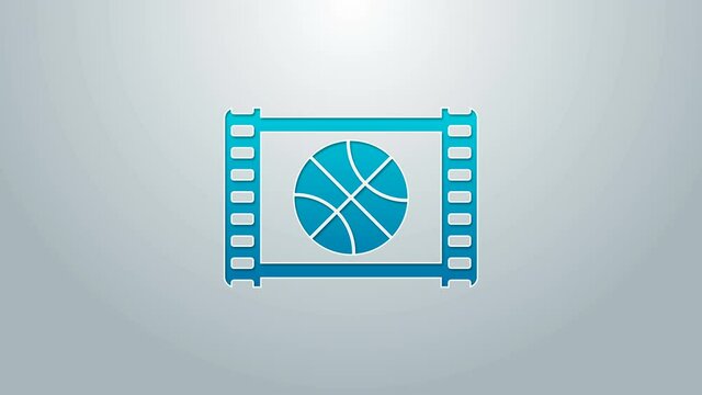 Blue line Basketball game video icon isolated on grey background. 4K Video motion graphic animation