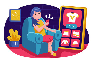 People shopping vector illustration. Cartoon character with flat design style.