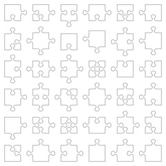 Obraz premium Jigsaw puzzle pieces collection of various shapes fitting each other. Classic style, accurate, transparent (for vectors). 