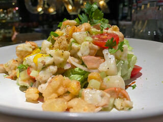 Prawn and scallop ceviche with avocado, coriander, jalapeno and spicy corn