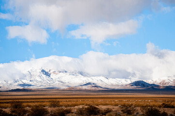 Snow capped mountains in the Mojave desert