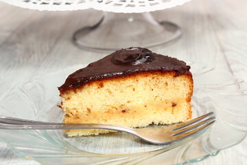 Chocolate Topped Sponge Cake with Prunes and Toffee Sauce