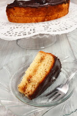Chocolate Topped Sponge Cake with Prunes and Toffee Sauce