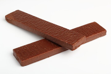 Dark Chocolate Coated Wafer with Filling. Isolated on a white background.