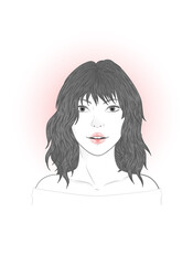 Vector portrait of a beautiful young woman with flowing hair on a white background.