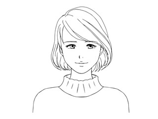 冬服の女性_正面_線画