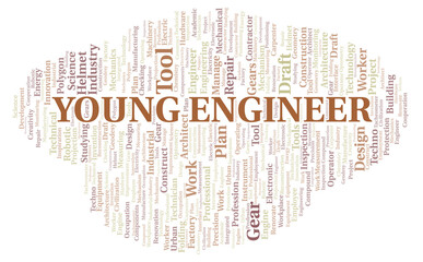 Young Engineer typography word cloud create with the text only