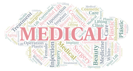 Medical typography word cloud create with the text only.