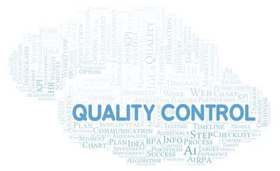 Quality Control typography word cloud create with the text only.