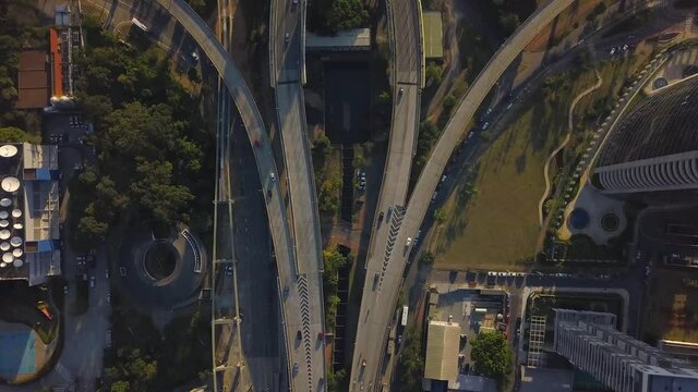 flight over estaiada bridge in S&atilde;o Paulo, over Pinheiros river top view